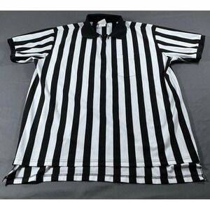 Rawlings Mens XXL Referee Shirt Black White Striped Quarter Zip Official Jersey